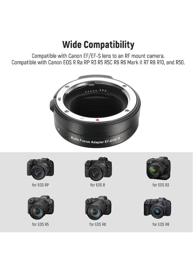 Generic - EF to EOS R Mount Adapter, EF/EF-S Lens to RF Mount Camera Autofocus Converter Ring Compatible with Canon EOS R Ra RP R6 Mark II R6 R5 R3 R7 R10 R8 R50 - Image 1
