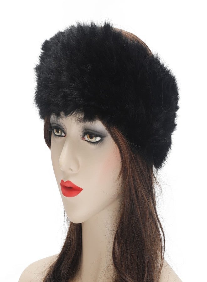 ZLYC طوق رأس نسائي من فرو الأرانب من ZLYC، طوق شعر للطقس البارد، أغطية أذن شتوية مطاطية لتدفئة الأذنين (أسود سادة) - Image 2