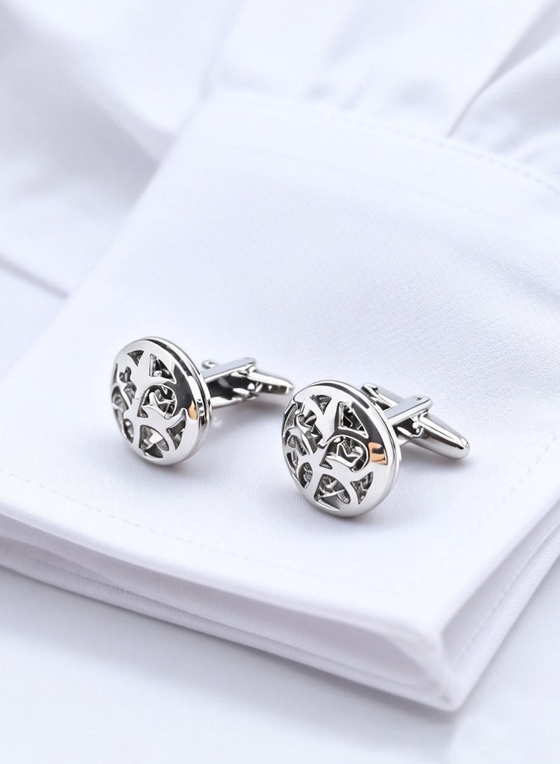 DB Innov. Cufflinks, Silver Hollowed-out Design Cufflinks, 2 PCS for One Set Premium Copper Jewelry Specially Design for Men's Shirt Wedding Business Gift with Delicate Package Box. - Image 1