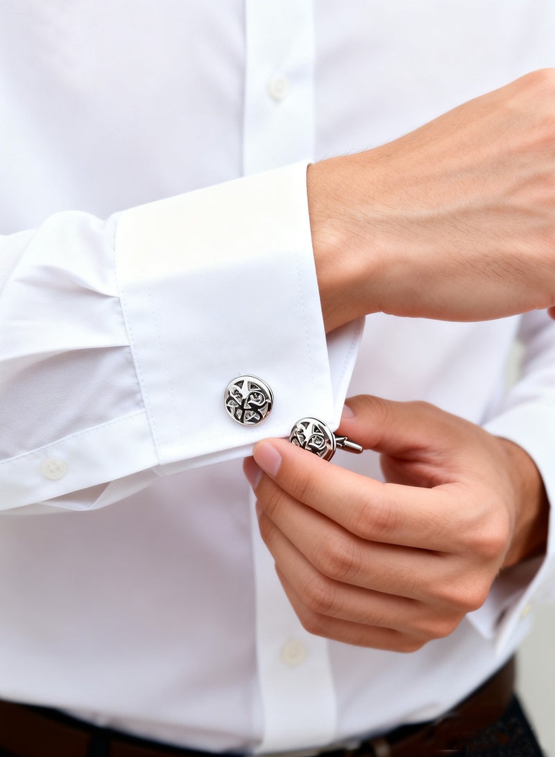 DB Innov. Cufflinks, Silver Hollowed-out Design Cufflinks, 2 PCS for One Set Premium Copper Jewelry Specially Design for Men's Shirt Wedding Business Gift with Delicate Package Box. - Image 3