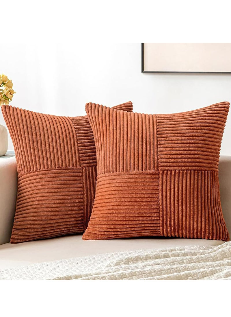 Oasisgalore 2 Pack Rust Corduroy Pillow Covers 18x18", Terracotta Home Decor for Couch, Bed, Living Room  - Image 1