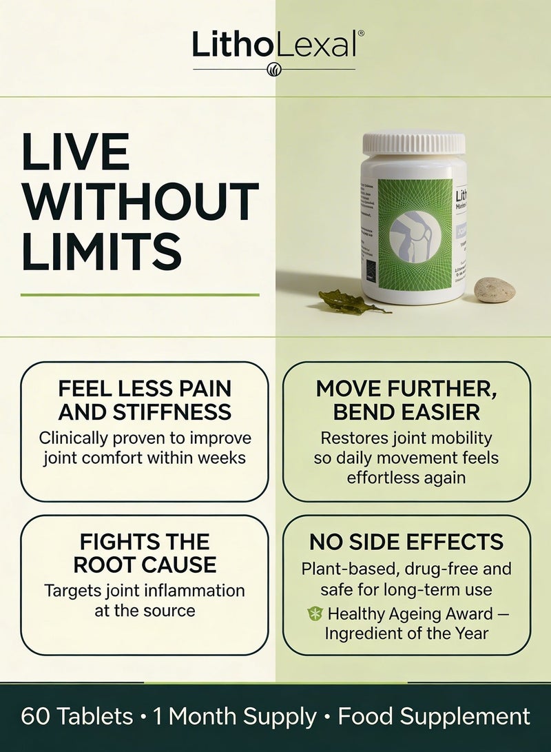 LithoLexal Joint Health – Marine Plant-Based Calcium Complex with Magnesium,Vitamin D3,C,Manganese & Fish Cartilage for Healthy Joints and to Support Collagen Formation – 60 Capsules - Image 4