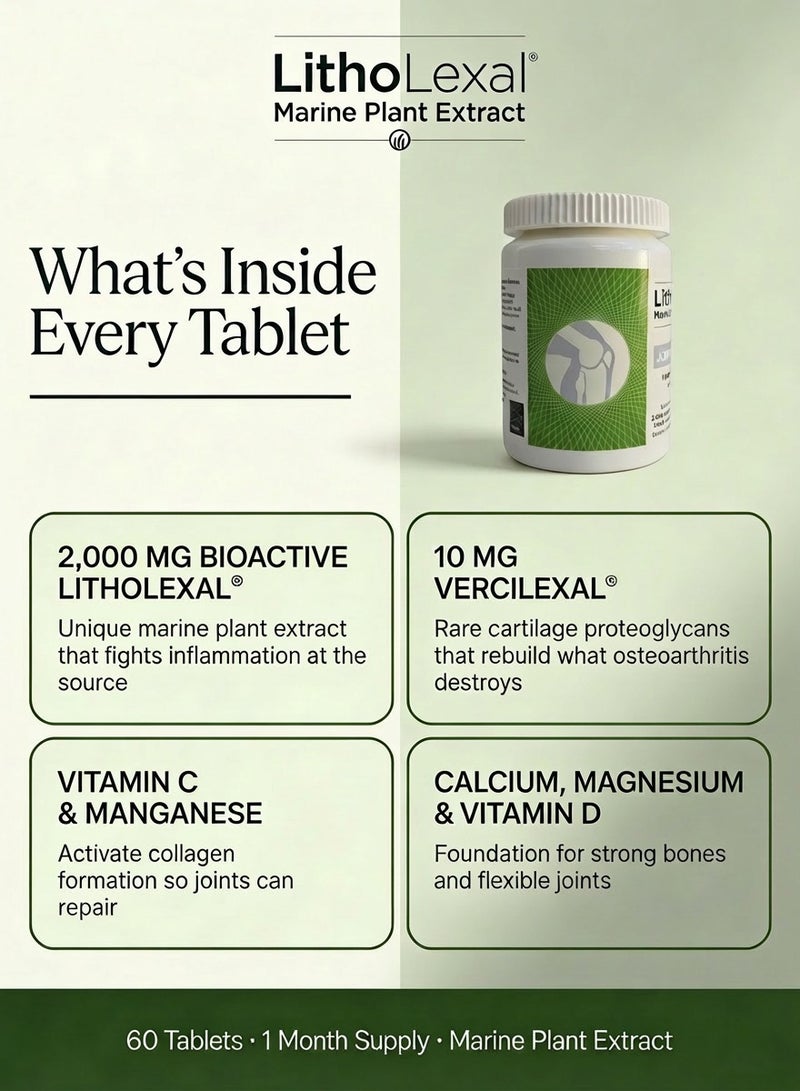 LithoLexal Joint Health – Marine Plant-Based Calcium Complex with Magnesium,Vitamin D3,C,Manganese & Fish Cartilage for Healthy Joints and to Support Collagen Formation – 60 Capsules - Image 3
