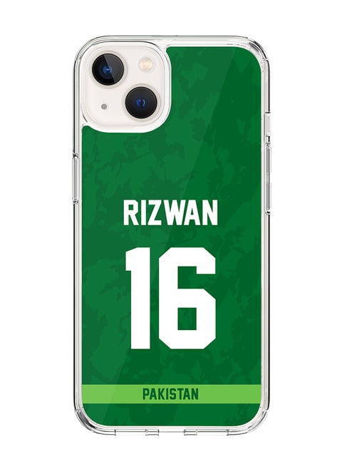 Classic Clear Case Compatible With iPhone 15 Plus , Hybrid Soft Case Transparent Cover - Player Name - Mohammad Rizwan, Jersey Number- 16