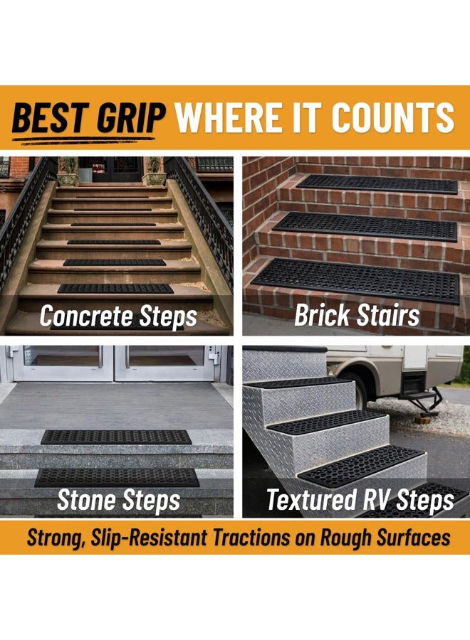 Ottomanson Indoor/Outdoor Hose-Wash Holes Design Non-Slip Rubber 10" x 30" Modern Stair Treads for Stairs, Garage, Patio, 5 Pack, Black Holes - Image 4