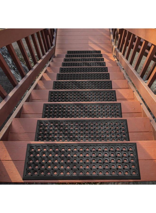 Ottomanson Indoor/Outdoor Hose-Wash Holes Design Non-Slip Rubber 10" x 30" Modern Stair Treads for Stairs, Garage, Patio, 5 Pack, Black Holes - Image 1
