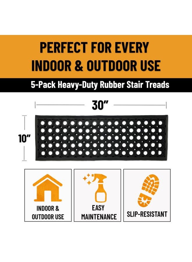 Ottomanson Indoor/Outdoor Hose-Wash Holes Design Non-Slip Rubber 10" x 30" Modern Stair Treads for Stairs, Garage, Patio, 5 Pack, Black Holes - Image 2