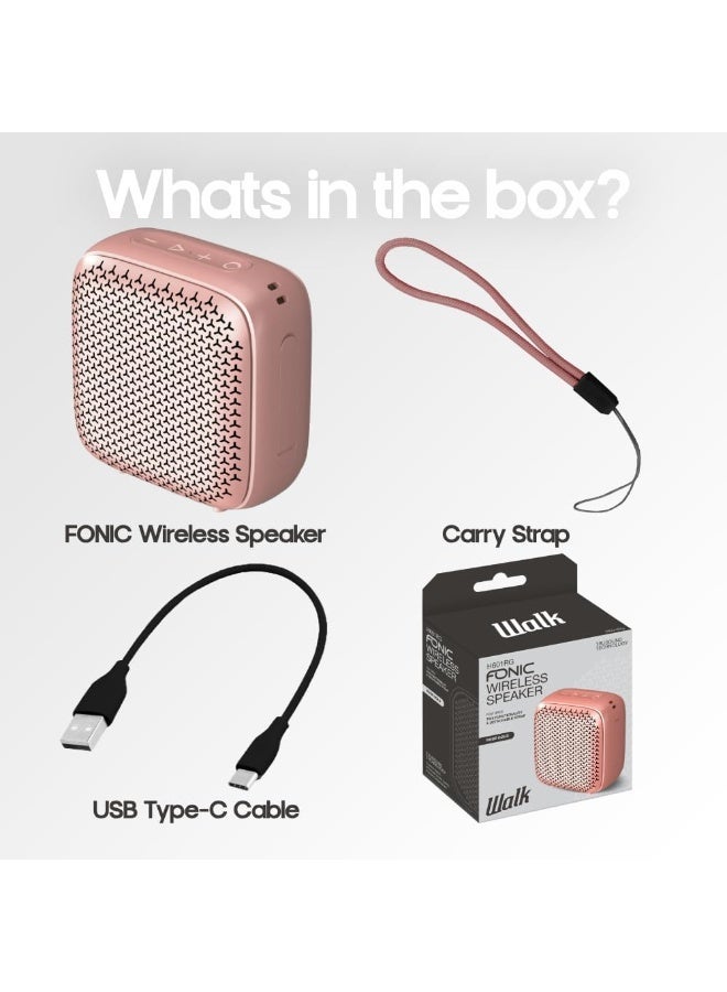 Walk Audio Fonic Wireless Speaker (Rose Gold) | Portable Wireless Speaker, Built-In Mic, IPX4 Waterproof, TWS Stereo Pairing, 5W Output, USB-C Charging, 4-5hr Playtime - Image 2