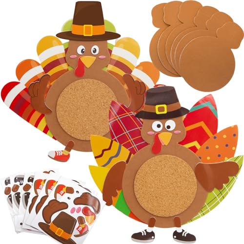 Fancy Land Turkey Coaster Craft Kits Thanksgiving Crafts for Kids Party Favors Supplies 6 Set - Image 1