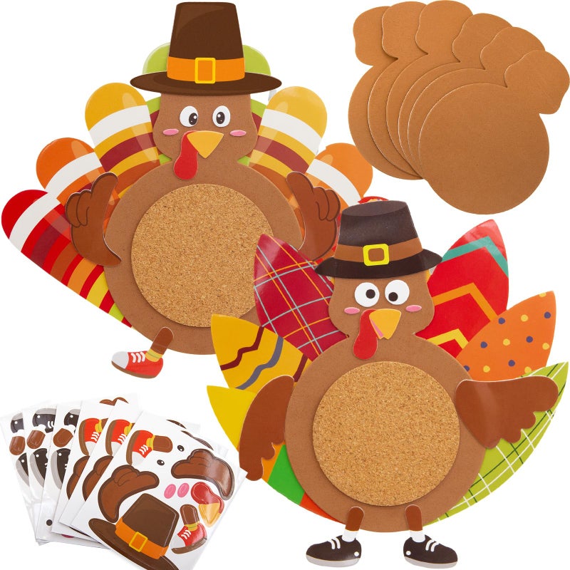 Fancy Land Turkey Coaster Craft Kits Thanksgiving Crafts for Kids Party Favors Supplies 6 Set - Image 2