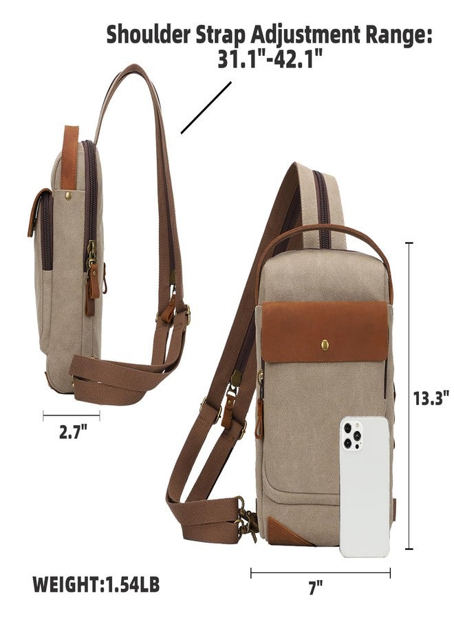 KL928 Canvas Sling Bag for Men Women, Casual Crossbody Backpack Travel Shoulder Daypacks Rucksack, Khaki - Image 2