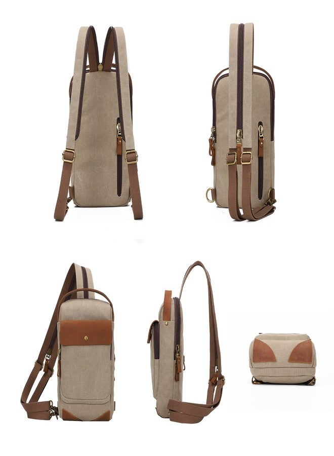 KL928 Canvas Sling Bag for Men Women, Casual Crossbody Backpack Travel Shoulder Daypacks Rucksack, Khaki - Image 5