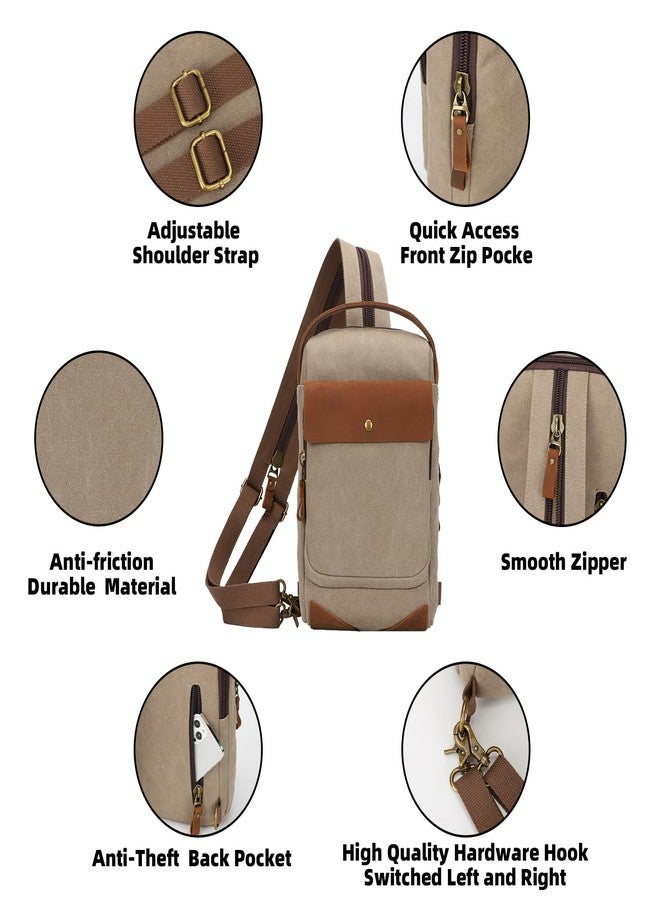 KL928 Canvas Sling Bag for Men Women, Casual Crossbody Backpack Travel Shoulder Daypacks Rucksack, Khaki - Image 3