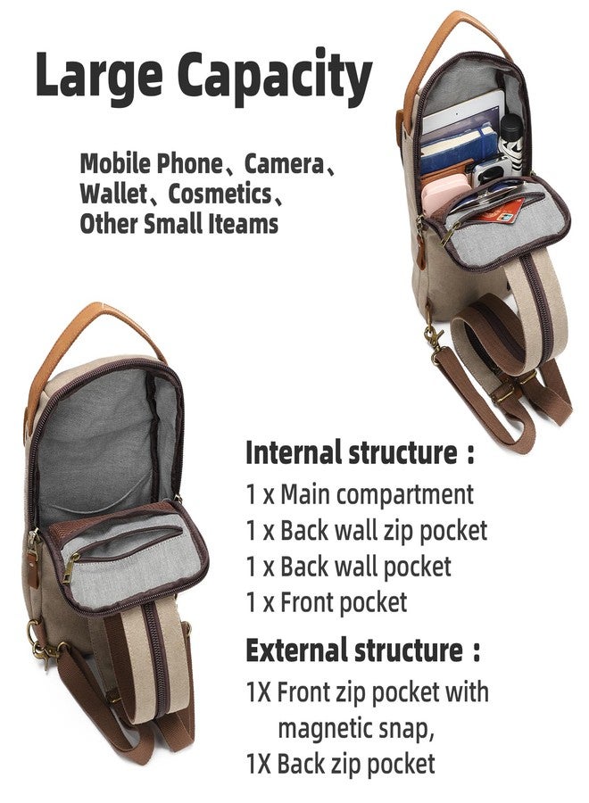KL928 Canvas Sling Bag for Men Women, Casual Crossbody Backpack Travel Shoulder Daypacks Rucksack, Khaki - Image 4