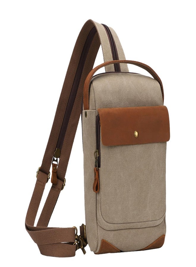 KL928 Canvas Sling Bag for Men Women, Casual Crossbody Backpack Travel Shoulder Daypacks Rucksack, Khaki - Image 1