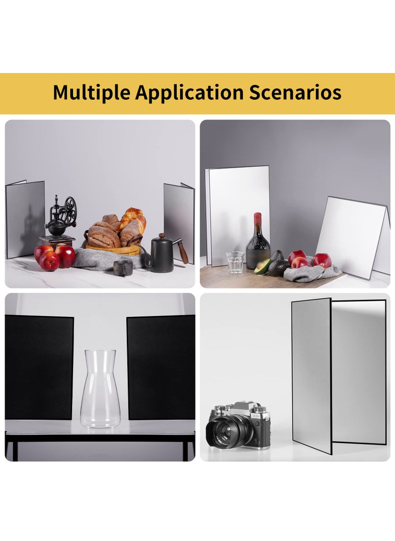 Meking Meking 3 in 1 Photography Reflector Cardboard, 12 x 8 inch Folding Light Diffuser Board for Still Life, Product and Food Photo Shooting - Black, Silver and White, 2 Pack  - Image 5
