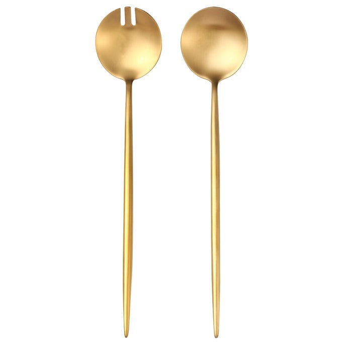 GOLD SALAD SERVING UTENSILSSERVING SPOONS STAINLESS STEEL2PCS LONG HANDLE SALAD SERVERS 1142 INCHSALAD UTENSILS FOR SERVINGMATTE FINISHDISHWASHER SAFE