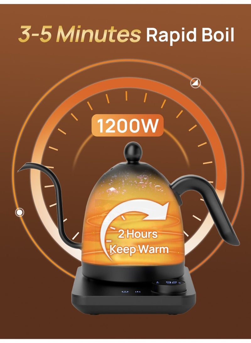 Brutelle Gooseneck Kettle V60 Coffee Kettle 900ML 1200W Power Knob Temperature Adjustment with Digital Display Temperature Automatic Insulation Stainless Steel Material Suitable for Home and Office - Image 4
