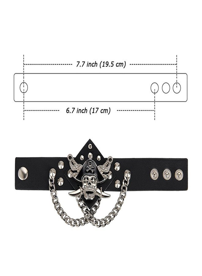 Aroncent 3PCS Spike Studded Bracelet Rock Biker Wide Strap Bracelet Set Adjustable Spiked Leather Cuff Bracelet Goth Punk Accessories Valentines Day Halloween for Men Women - Image 3