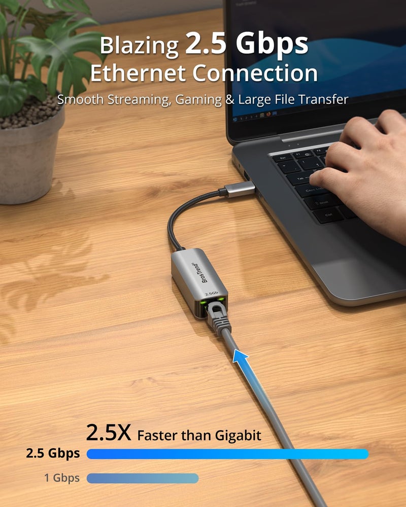 BrosTrend 2.5Gb USB C to Ethernet Adapter, Plug & Play 2.5 Gigabit USB to RJ45 (Thunderbolt Compatible) for Laptop MacBook iPad iPhone, Type C Network Adapter for Windows iOS MacOS Lifetime Protection - Image 2