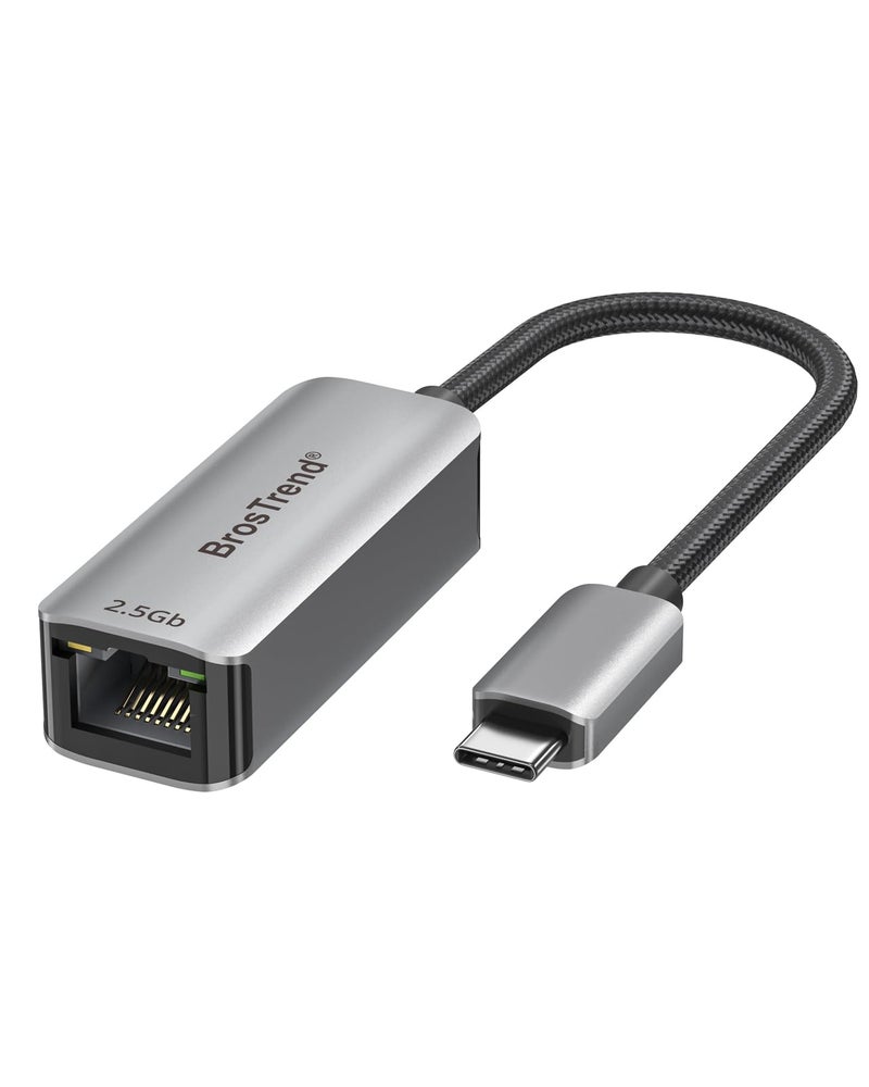 BrosTrend 2.5Gb USB C to Ethernet Adapter, Plug & Play 2.5 Gigabit USB to RJ45 (Thunderbolt Compatible) for Laptop MacBook iPad iPhone, Type C Network Adapter for Windows iOS MacOS Lifetime Protection - Image 1