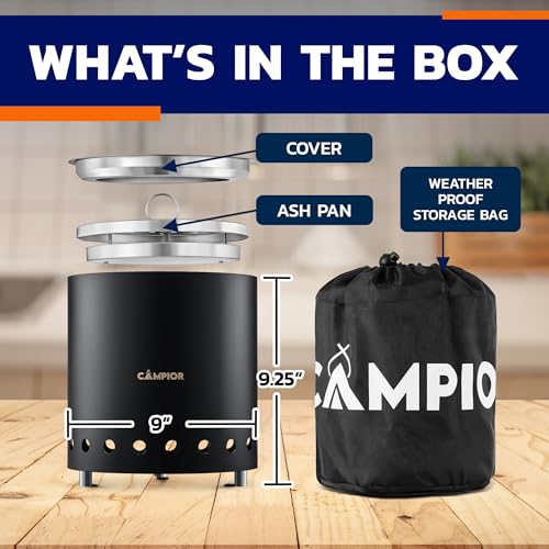 CAMPIOR Wood Burning Fire Pit Stove with Black Exterior Smokeless Outdoor Stove for Efficient Wood Fires Camping and Gatherings Stainless Steel with Removable Ash Pan Stand and Carry Bag - Image 3