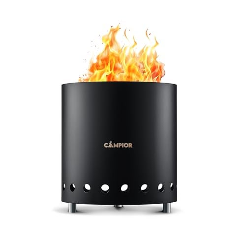 CAMPIOR Wood Burning Fire Pit Stove with Black Exterior Smokeless Outdoor Stove for Efficient Wood Fires Camping and Gatherings Stainless Steel with Removable Ash Pan Stand and Carry Bag - Image 1