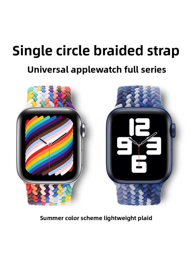 Loquat 【official】 For Apple Watch8 Strap Single Loop Woven Rainbow S7 Generation For Apple Watch Strap Iwa-Color:Starlight Suilan-38/40/41mm Dial S Size 【06  - Image 5