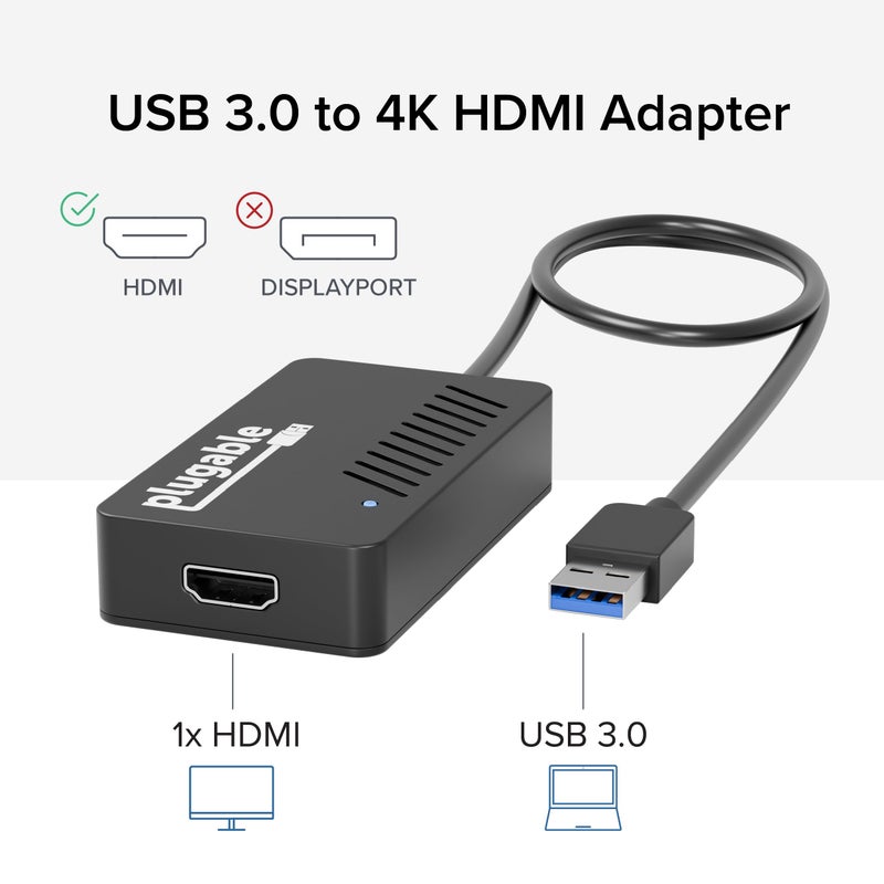 Plugable USB 3.0 to HDMI 4K DisplayLink Video Graphics Adapter for Multiple Monitors up to 3840x2160 Supports Windows, Mac, and ChromeOS - Image 2