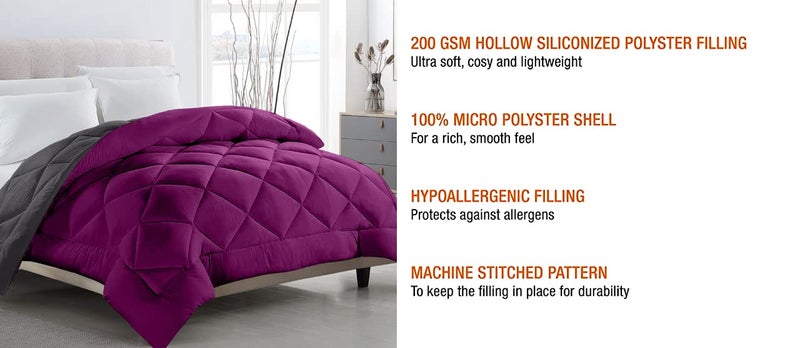 TUNDWAL'S TUNDWALS Microfiber Reversible Solid Extra Comfort Soft ComforterBlanket Single Bed 210 GSM Quilt Purple Grey 1 Piece - Image 2