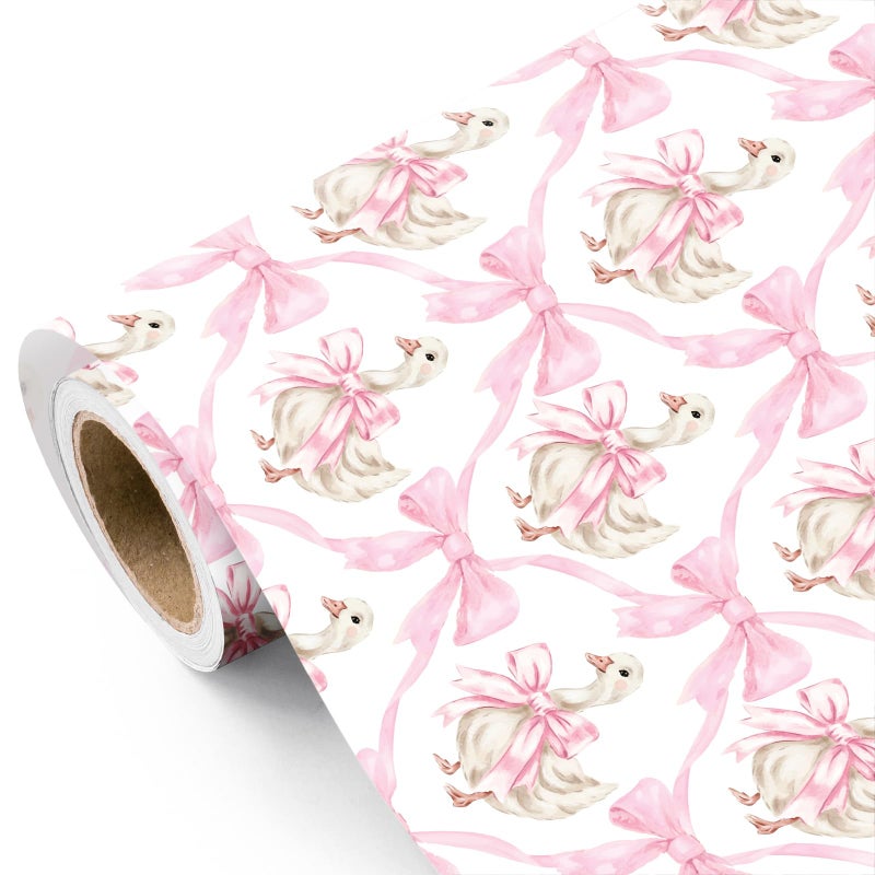 WRAPAHOLIC Silly Goose Easter Wrapping Paper Roll 17 Inch x 165 Feet Cute Silly Goose and Pink Bow Wrapping Paper Perfect for Easter Spring Baby Shower Girls Birthday - Image 2
