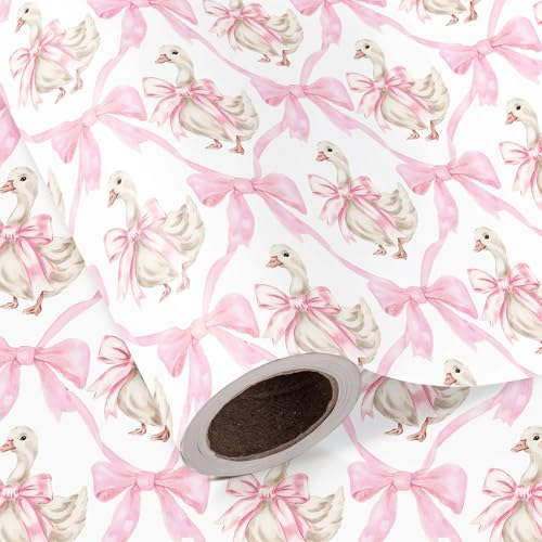 WRAPAHOLIC Silly Goose Easter Wrapping Paper Roll 17 Inch x 165 Feet Cute Silly Goose and Pink Bow Wrapping Paper Perfect for Easter Spring Baby Shower Girls Birthday - Image 3