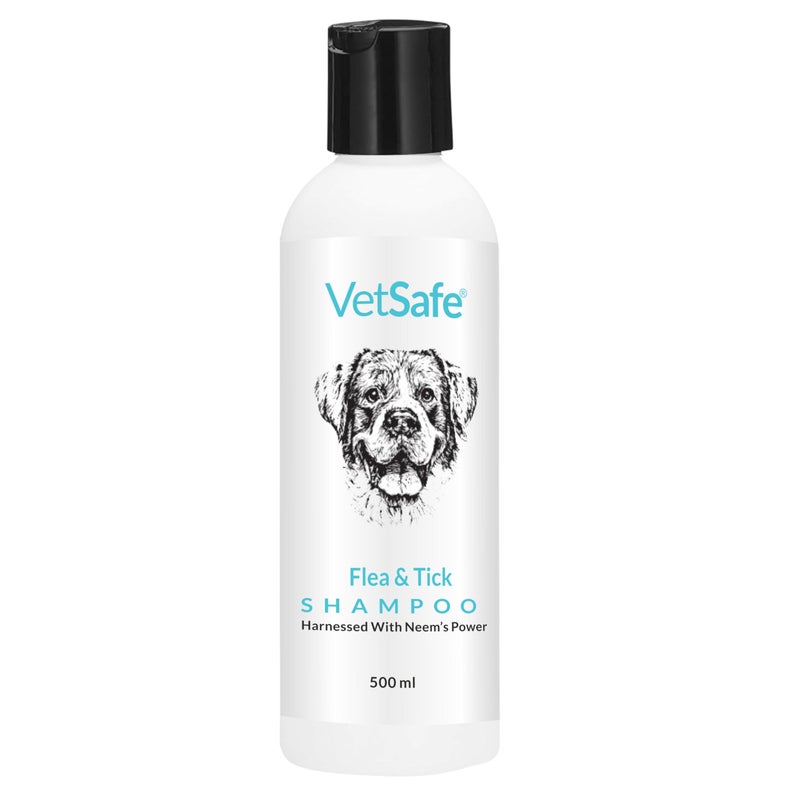 VetSafe Flea and Tick Shampoo (500 ml) | Protects Against Ticks, Fleas & Lice | Powered with Neem | Anti-Microbial and pH Balanced Dog Shampoo | | Natural Moisturizing Shampoo - Image 1