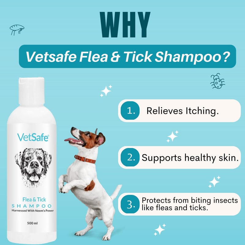 VetSafe Flea and Tick Shampoo (500 ml) | Protects Against Ticks, Fleas & Lice | Powered with Neem | Anti-Microbial and pH Balanced Dog Shampoo | | Natural Moisturizing Shampoo - Image 3