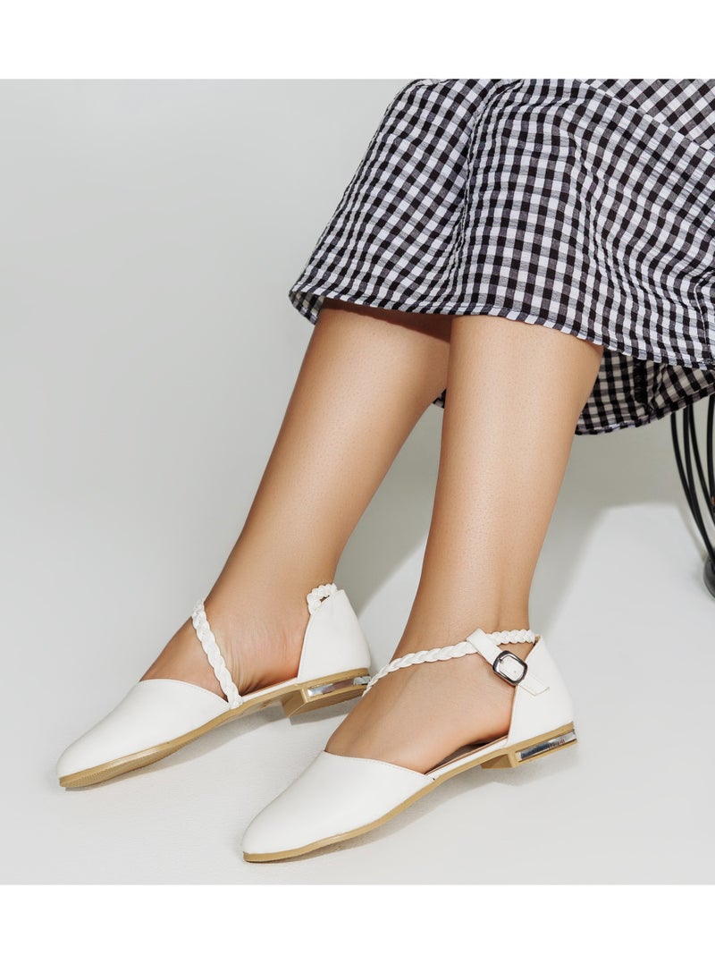 LIFESTYLISH - Ballerina Flat Leather With A Braid SF-34 - White - Image 1