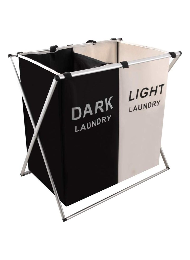 DubaiGallery Laundry Basket with Handle and Aluminum Frame, 3 Sections Foldable and Portable, Large Dirty Clothes Basket for Bathroom, Bedroom and Home - Image 2