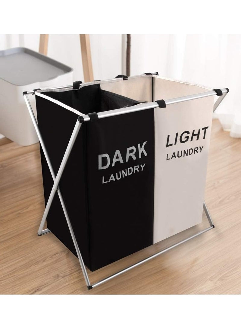 DubaiGallery Laundry Basket with Handle and Aluminum Frame, 3 Sections Foldable and Portable, Large Dirty Clothes Basket for Bathroom, Bedroom and Home - Image 3