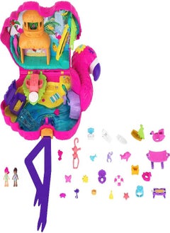 Polly Pocket Polly Pocket Travel Toy, Flamingo Party Playset with 2 Micro Dolls and 26 Surprise Accessories, Animal Toy Compact  - Image 4