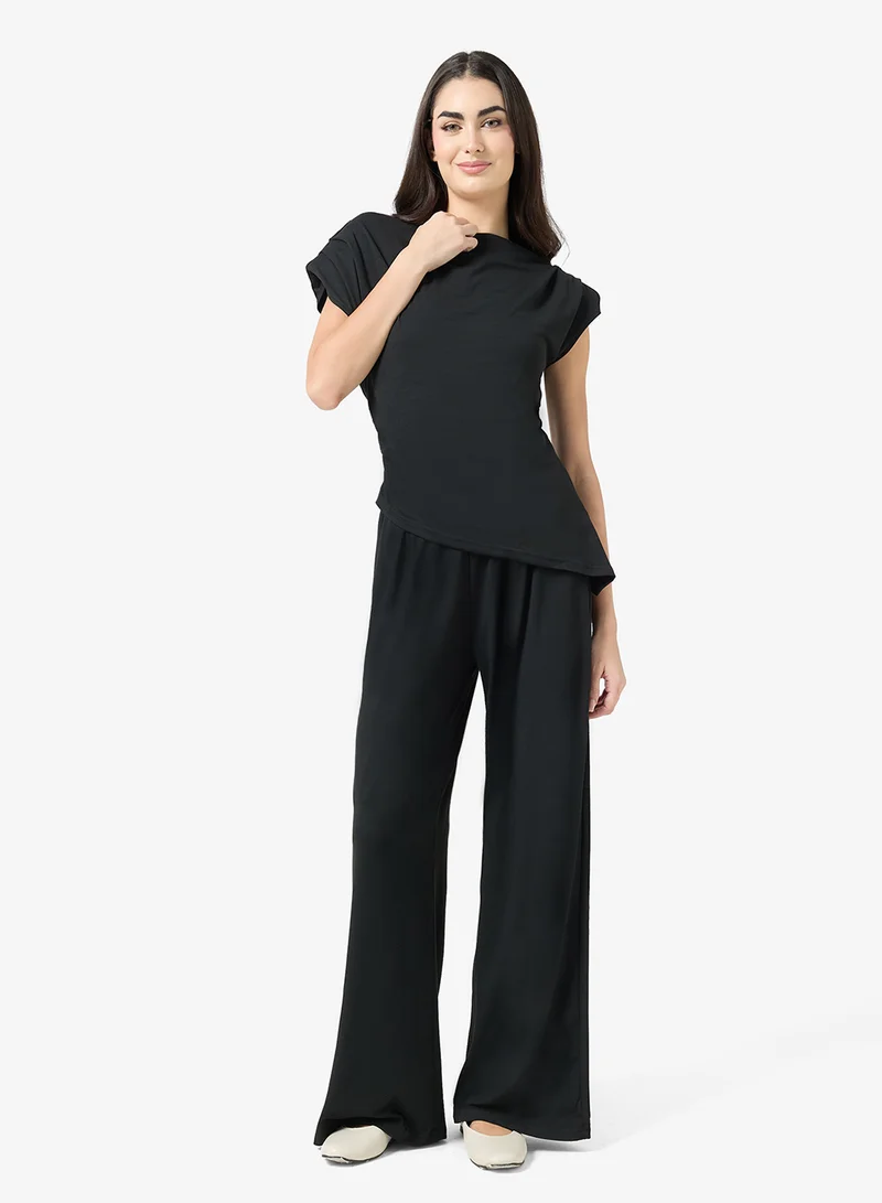 Ginger Basics  Assymetric Comfy Longline Top & Straight Fit Pant Lounge Set for Women | Best Price UAE