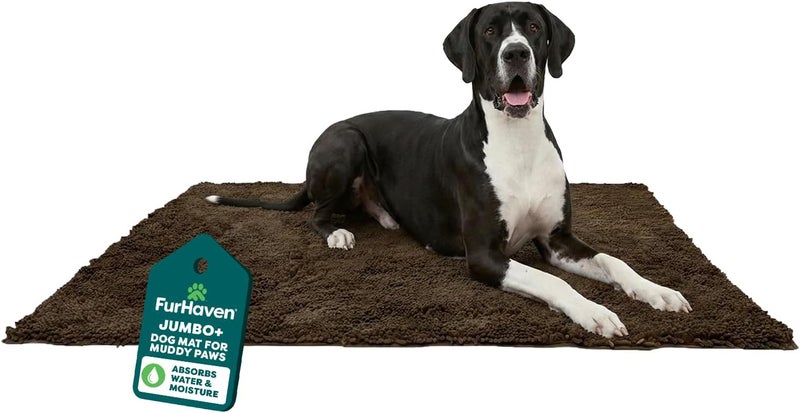 Furhaven Pet Dog Mat | Muddy Paws Absorbent Chenille Shammy Bath Towel & Food Mat Rug for Dogs & Cats, Mud (Brown), Jumbo Plus - Image 1