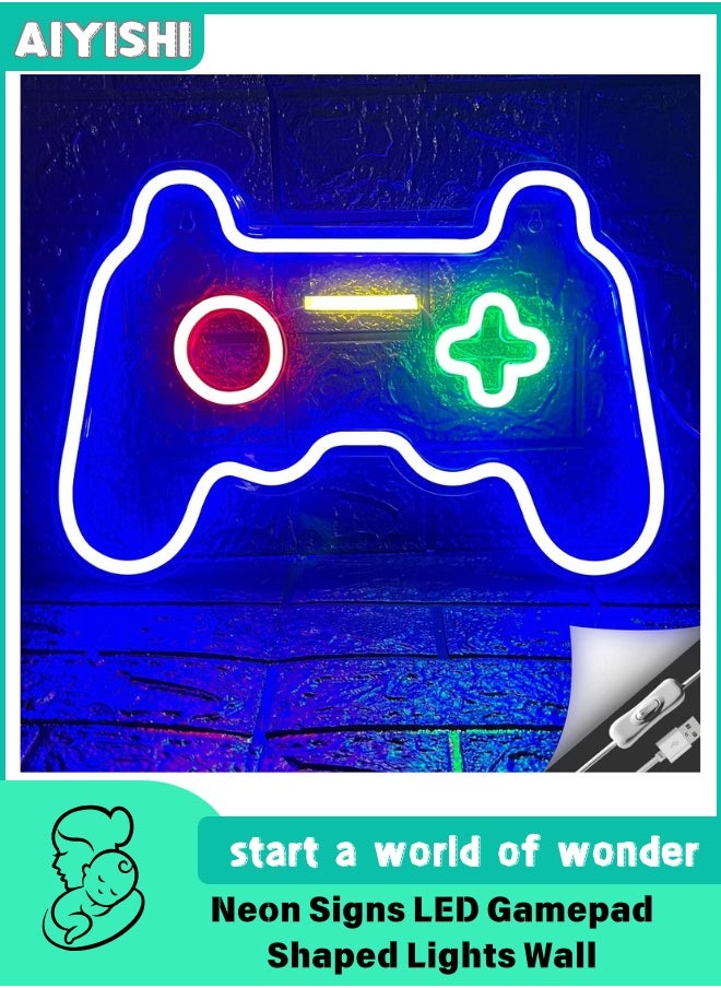 AIYISHI Neon Signs LED Gamepad Shaped Lights Wall Decor Multicolour 27.5 x 41cm  - Image 1