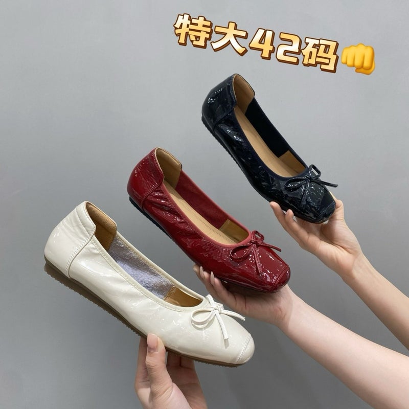 Women's Leather Ballet Flat with Bow, Square Toe, Soft Sole, Slip-On, Plus Size - Image 2