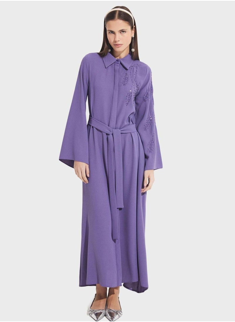 جون فستان ماكسي مطرز بحزام - Image 1