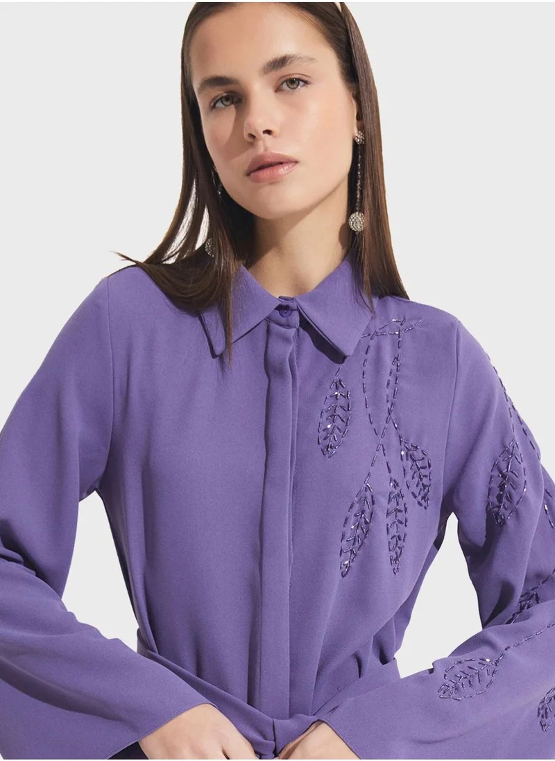 JUNE Embroidered Belted Maxi Dress