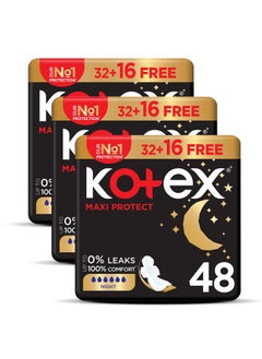 Kotex Anti-Leak Maxi Protect Pads with Wings Night 3 x 48 Pads  - Image 1