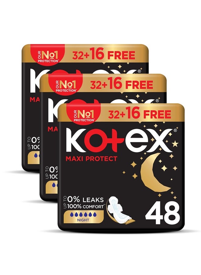 كوتكس فوط ماكسي بروتيكت مضادة للتسرب مع أجنحة ليلية 3 × 48 فوطة - Image 1