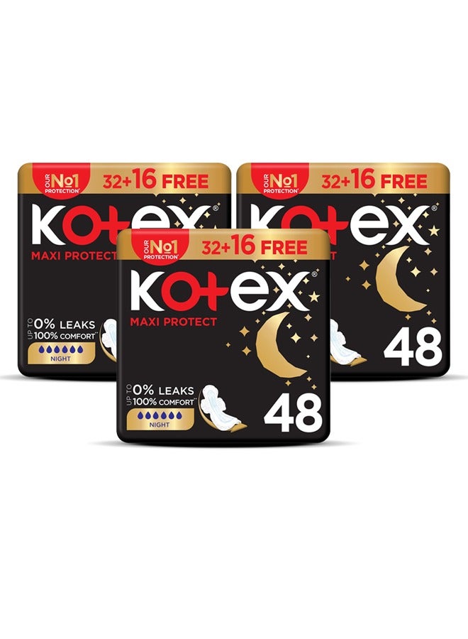 كوتكس فوط ماكسي بروتيكت مضادة للتسرب مع أجنحة ليلية 3 × 48 فوطة - Image 2
