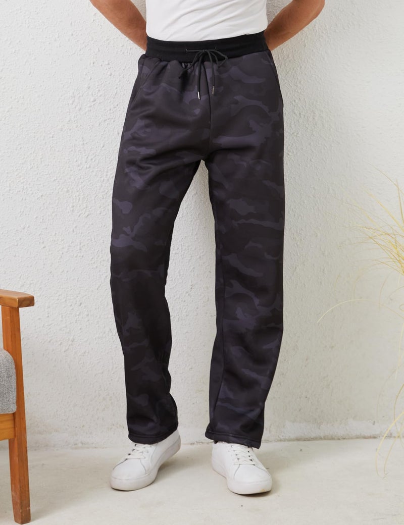 Gihuo Men's Winter Fleece Pants Sherpa Lined Sweatpants Straight Leg Running Camo Print Jogger Pants(2#BlackCamo-L) - Image 2