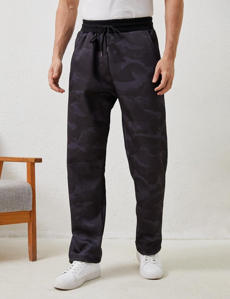 Gihuo Men's Winter Fleece Pants Sherpa Lined Sweatpants Straight Leg Running Camo Print Jogger Pants(2#BlackCamo-L) - Image 3