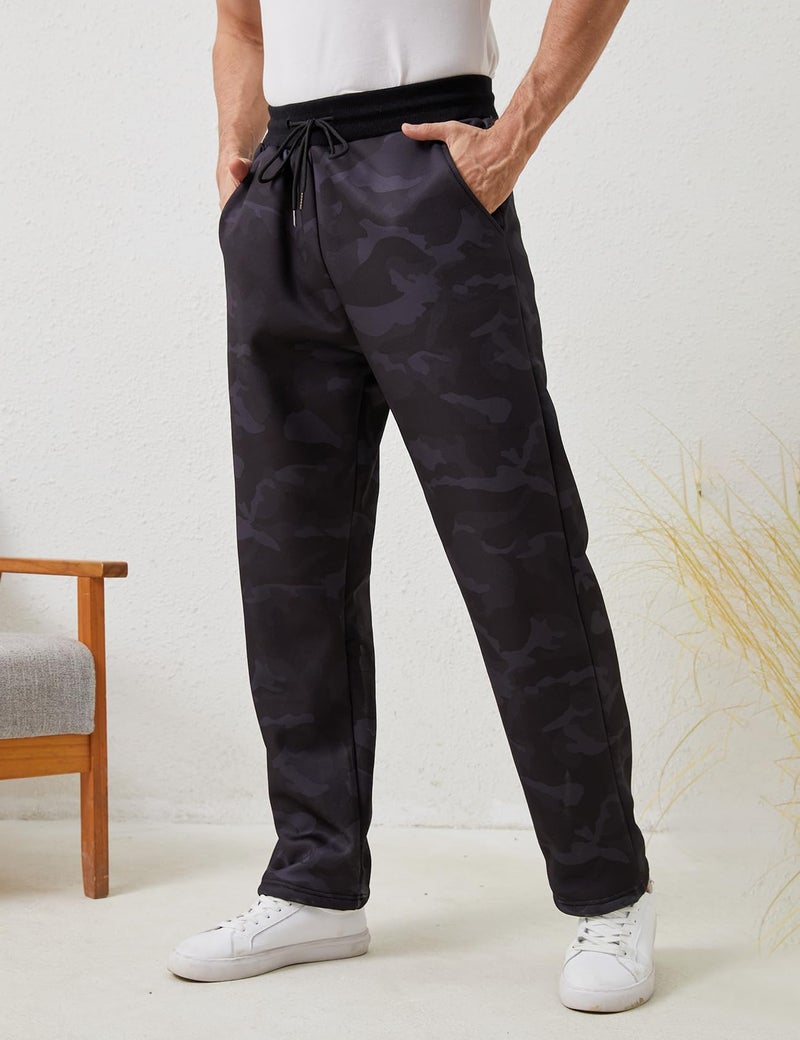Gihuo Men's Winter Fleece Pants Sherpa Lined Sweatpants Straight Leg Running Camo Print Jogger Pants(2#BlackCamo-L) - Image 4